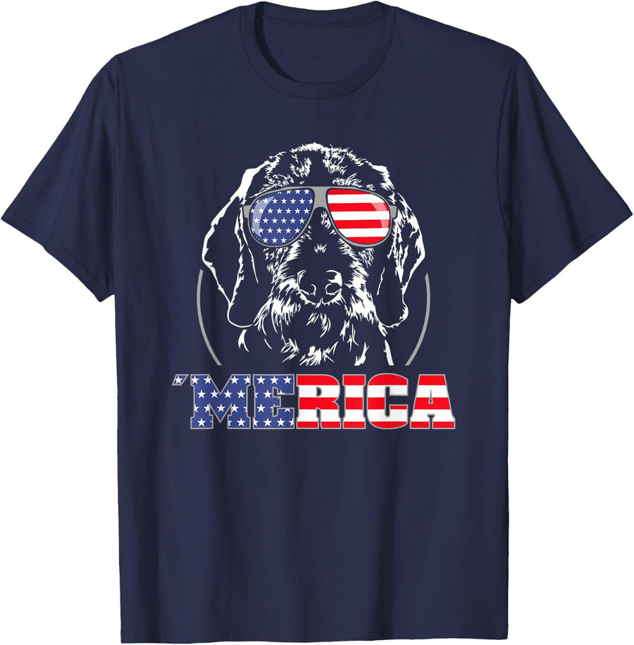 Proud Wirehaired Dachshund Merica Patriotic dog T-Shirt T-Shirt - Navy Blue