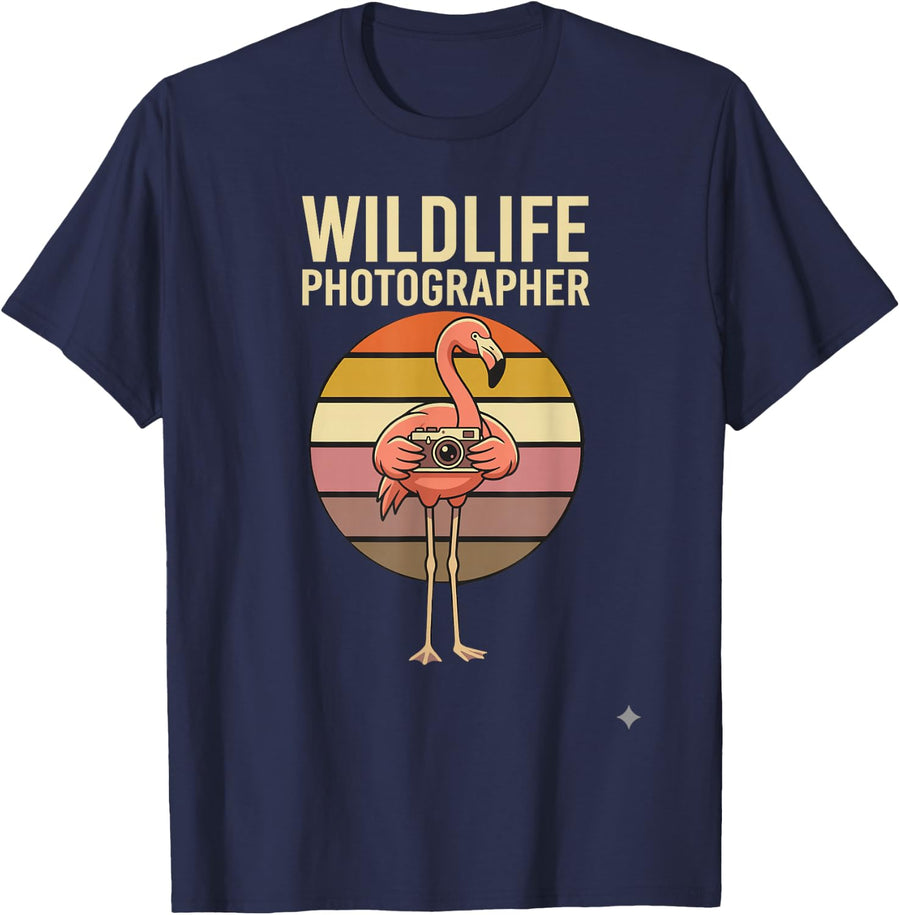 Womens Wildlife Photographer Flamingo Bird Camera T-Shirt - Navy Blue