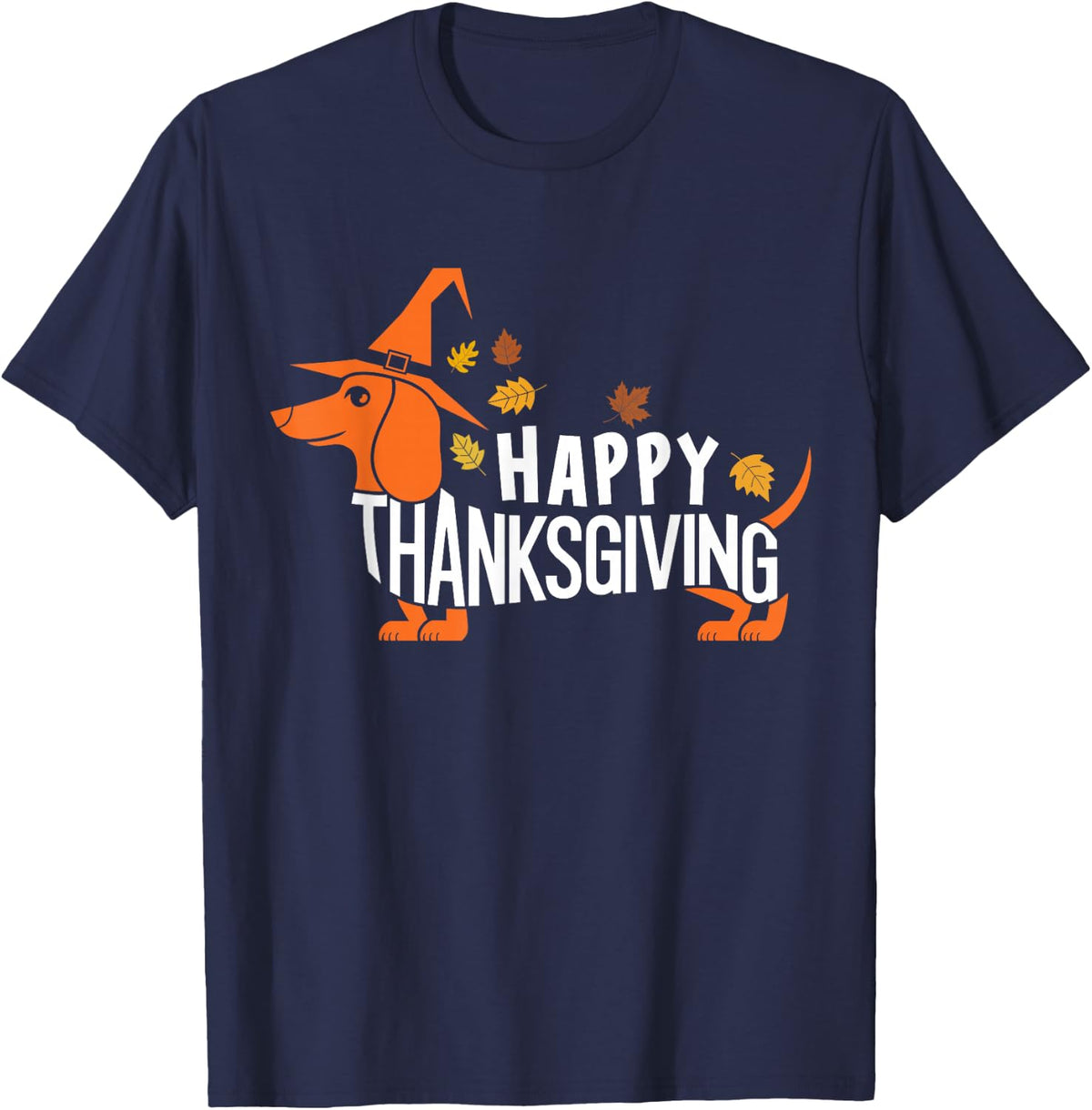 Autumn Pumpkin Fall Dachshund Thanksgiving Womens Mens Kids T-Shirt - Navy Blue