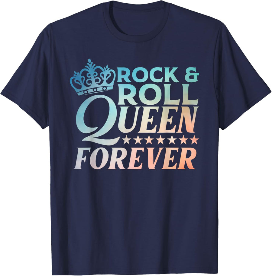 Cool Rock And Roll Art For Women Girls Band Rock Star Queen T-Shirt - Navy Blue
