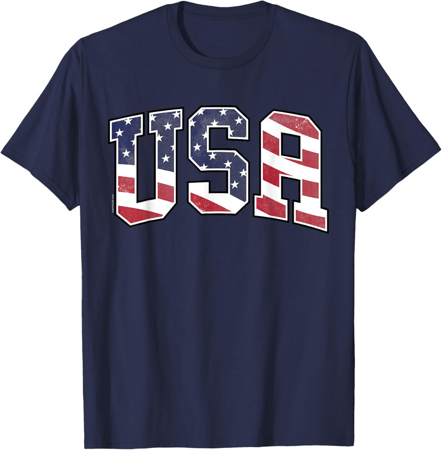 USA T Shirt Women Men Kids Graphic Patriotic American Flag T-Shirt - Navy Blue