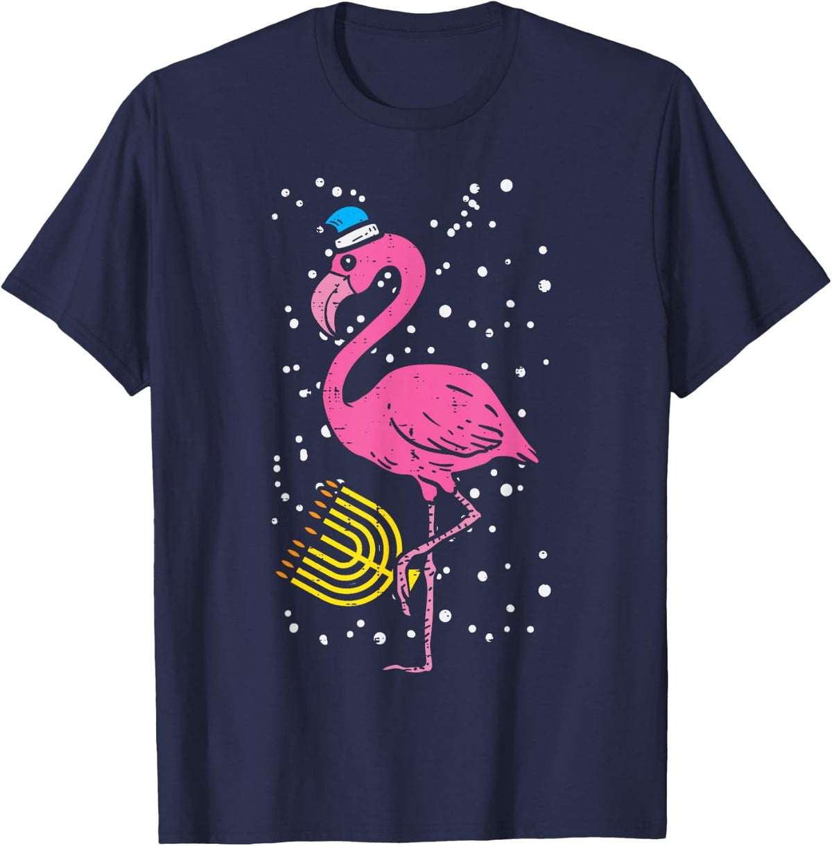 Jewish Flamingo Menorah Bird Lover Hanukkah Chanukah Gift T-Shirt - Navy Blue