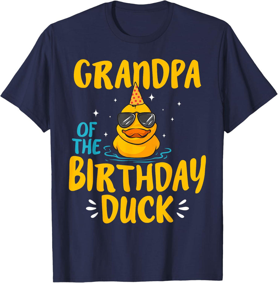 Rubber Duck Grandpa Of The Birthday Duck Rubber Duckies T-Shirt - Navy Blue