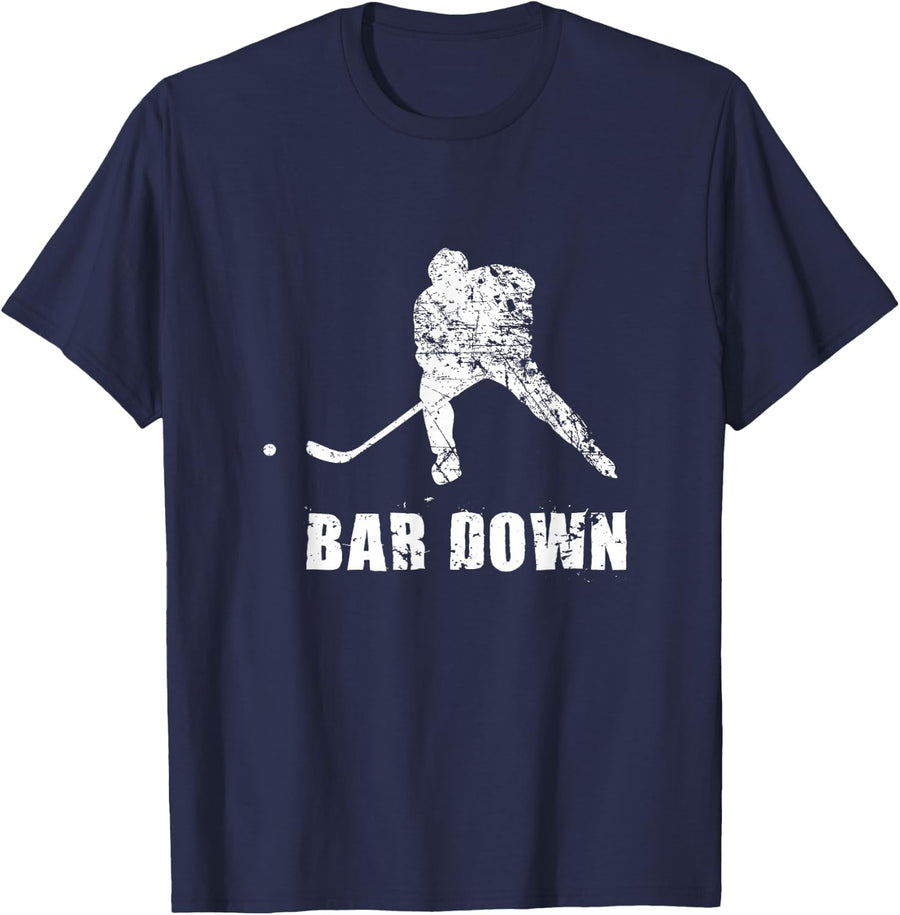 Funny Hockey Shirt Bar Down Sports Player Gift T-Shirt - Navy Blue