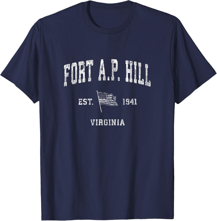 Fort A.P. Hill Virginia VA T-Shirt Vintage US Flag Tee T-Shirt - Navy Blue