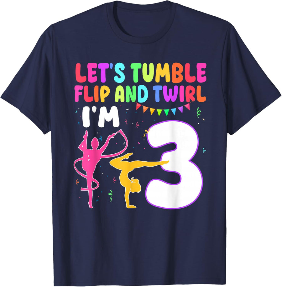 3 Year Old Gymnast Girl 3rd Gymnastics Birthday Party T-Shirt - Navy Blue
