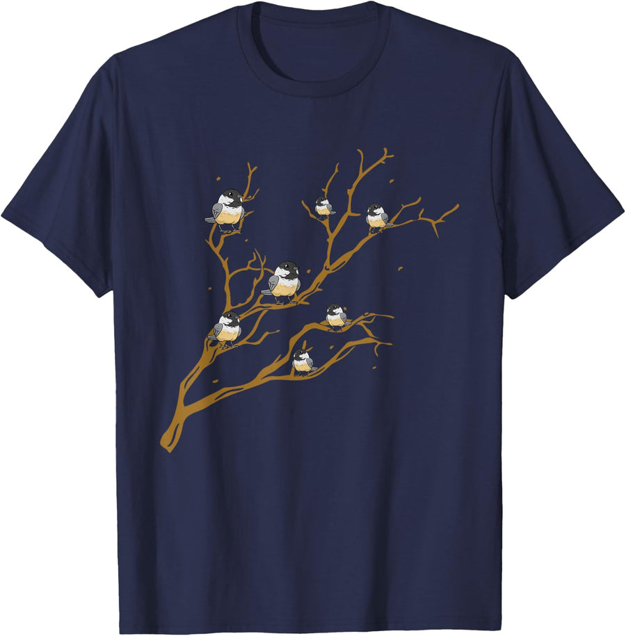 Tit Bird Chickadee Bird Watching T-Shirt - Navy Blue