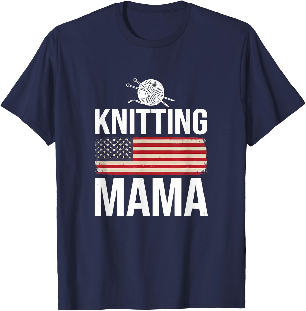 Knitter Mama Knitting USA T-Shirt - Navy Blue