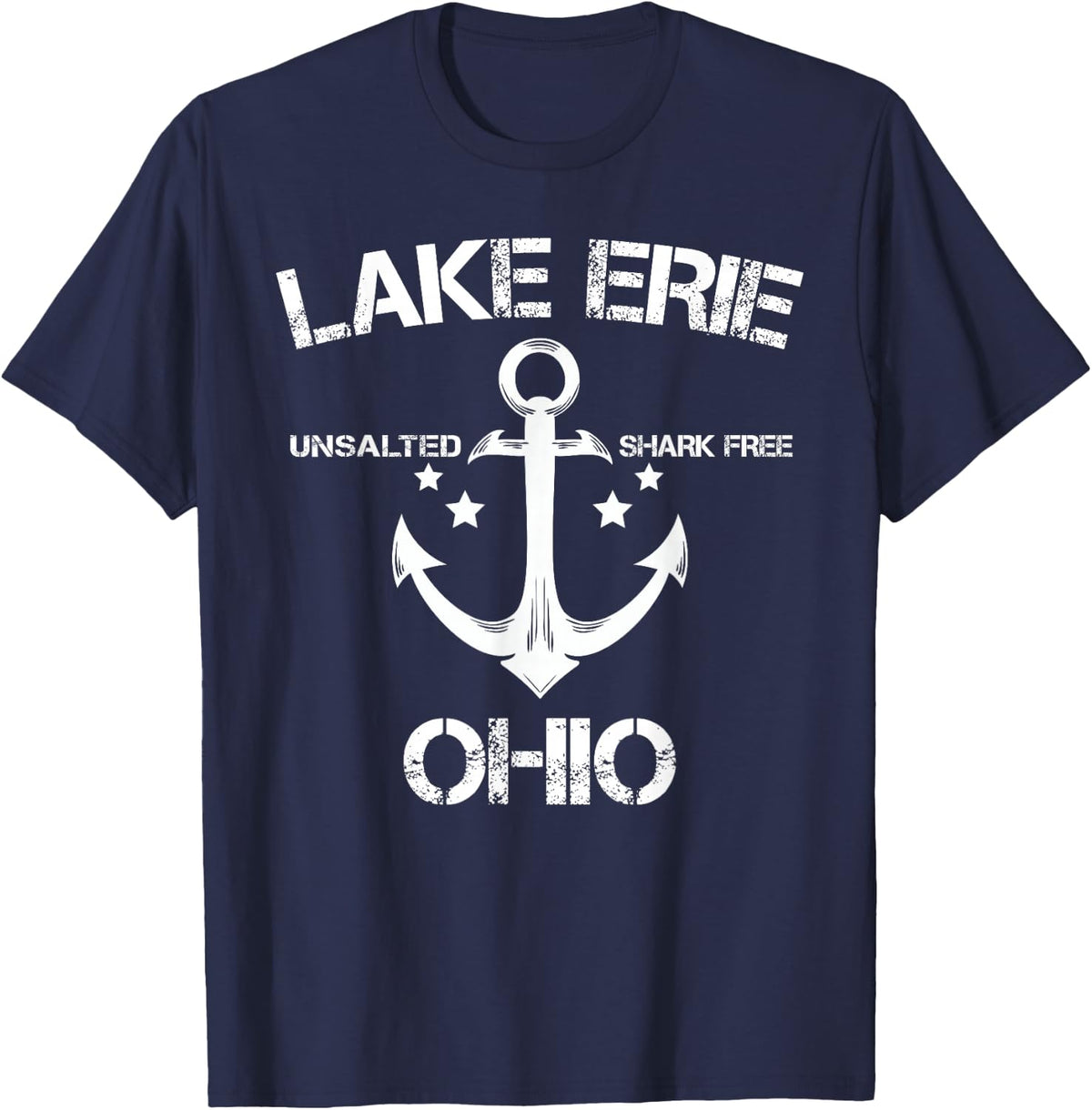 LAKE ERIE OHIO Funny Fishing Camping Summer Gift T-Shirt - Navy Blue