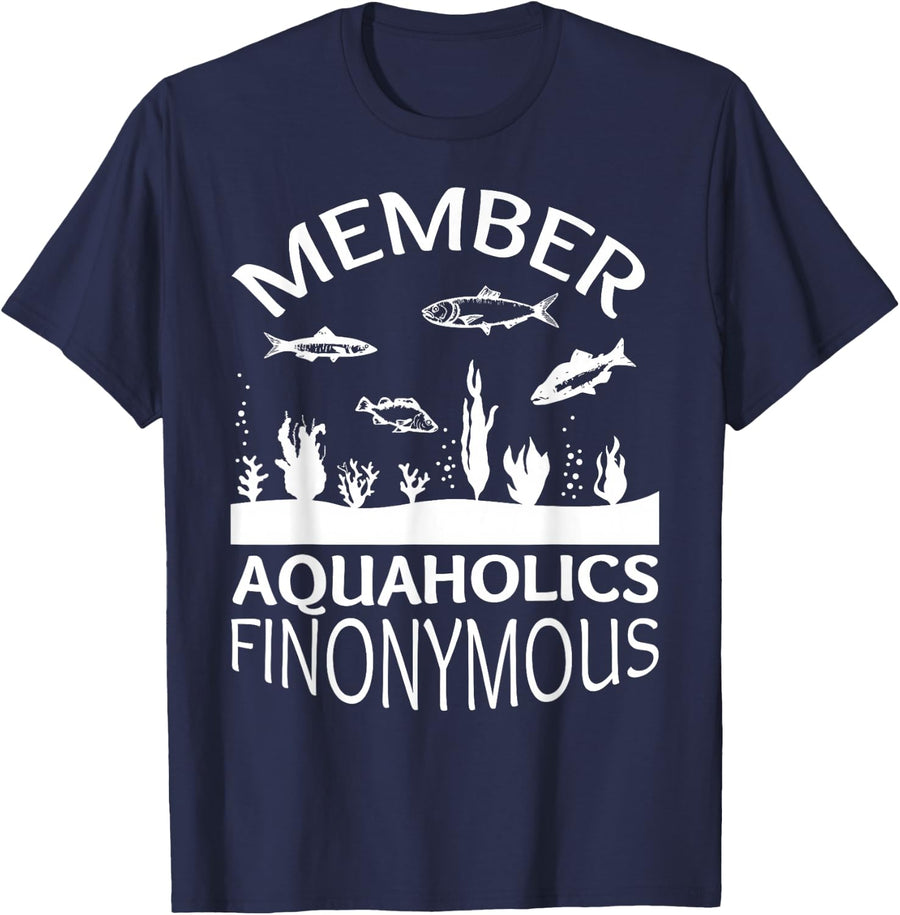 Fish Tank Aquaholics Finonymous Aquarium Addict T-Shirt - Navy Blue
