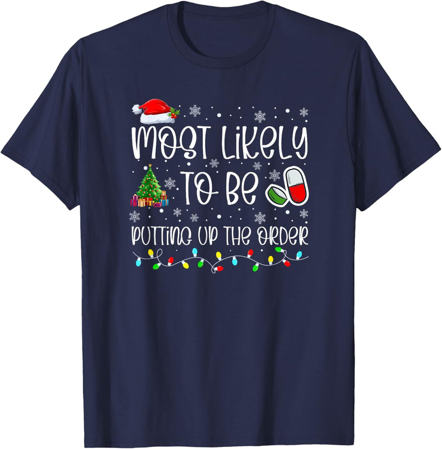 Most Likely To Pharmacy Christmas, Pharmacy Technician, 2023 T-Shirt - Navy Blue
