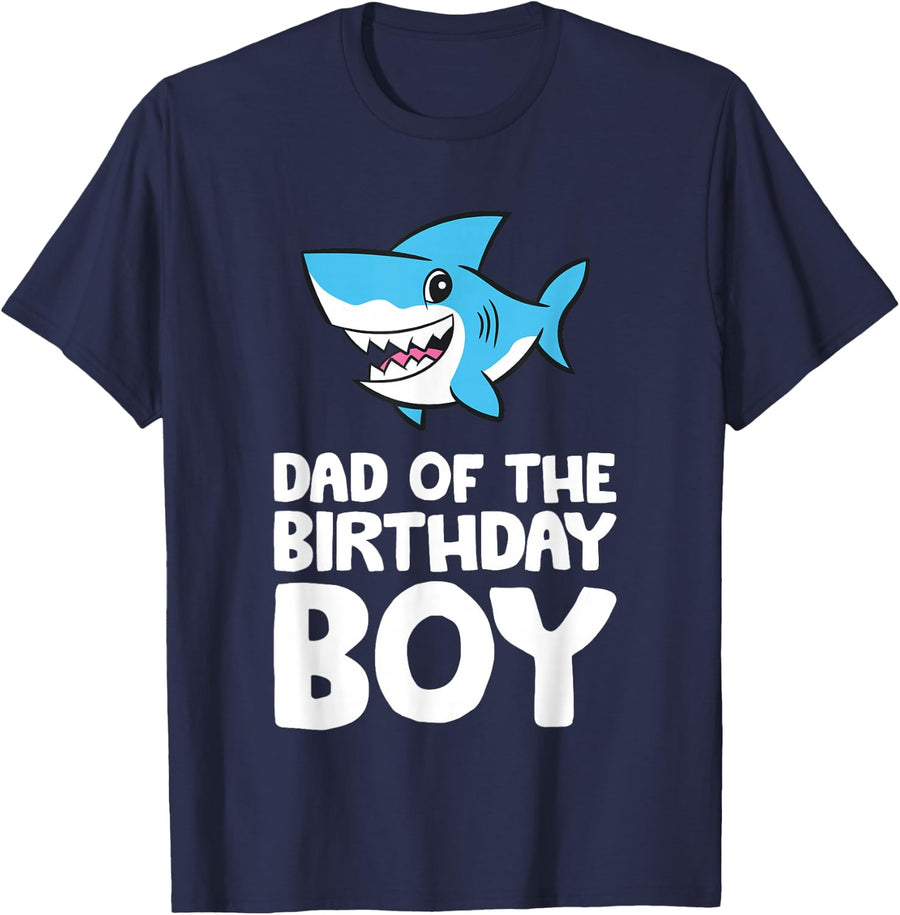 Dad Of The Birthday Boy Matching Birthday Shark T-Shirt - Navy Blue