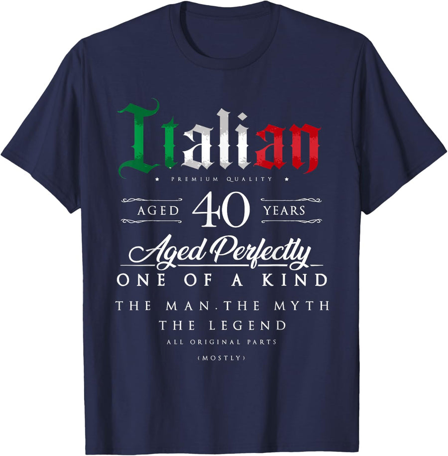 40th Birthday Gift Italian Age 40 Years Old Born in Italy T-Shirt - Navy Blue