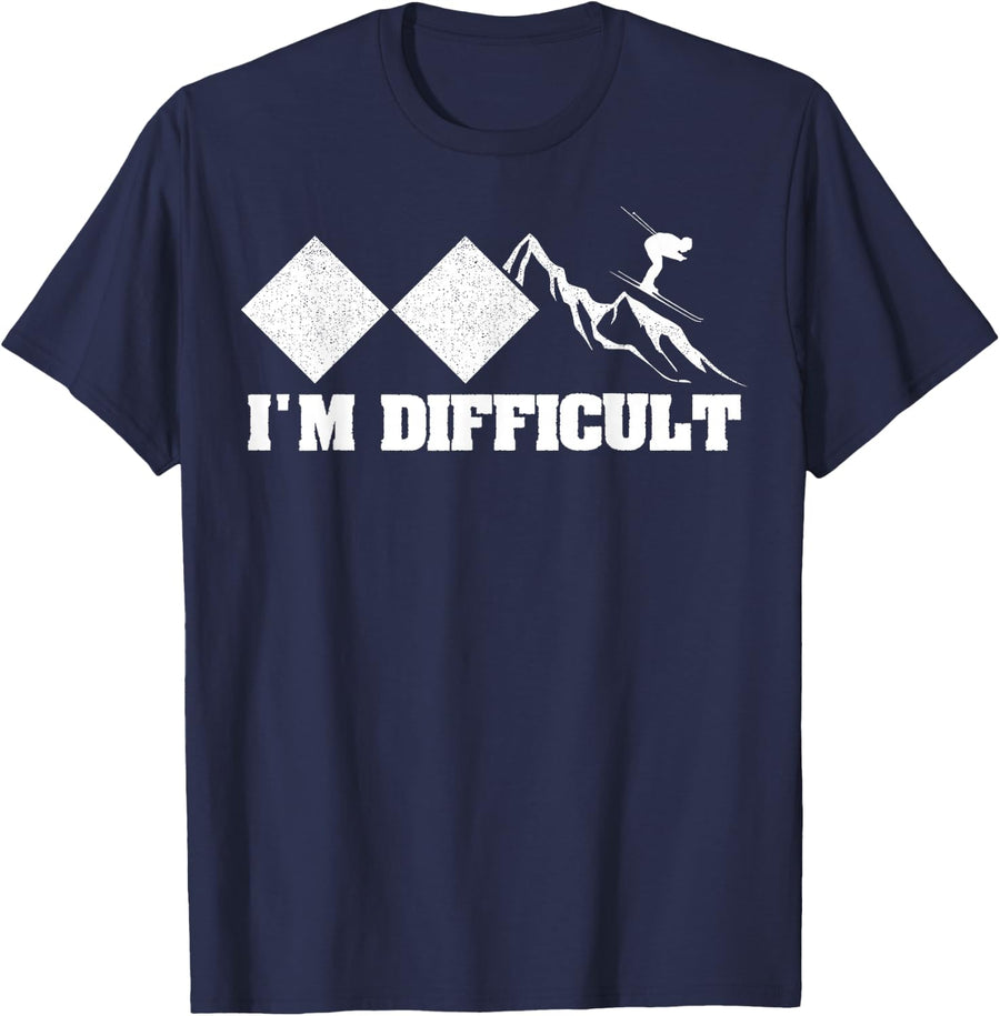 Alpine Ski Slope Downhill Skiing Skier Sport I'm Difficult T-Shirt - Navy Blue