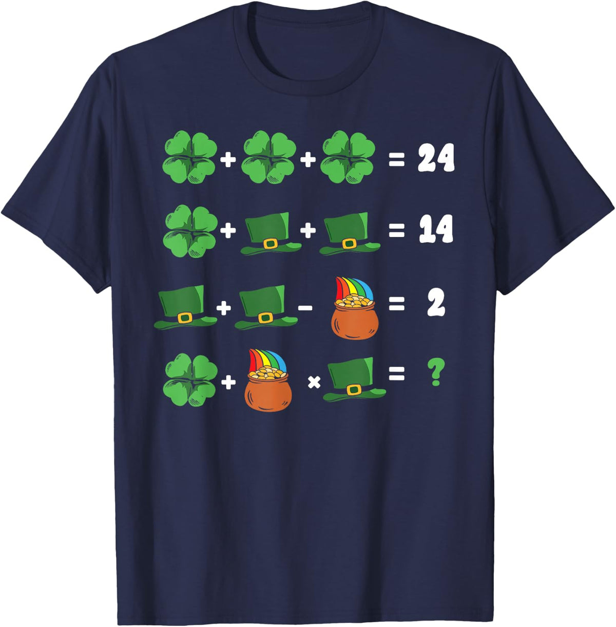 St Patricks Day Shamrock Math Equation Funny Irish Teacher T-Shirt - Navy Blue