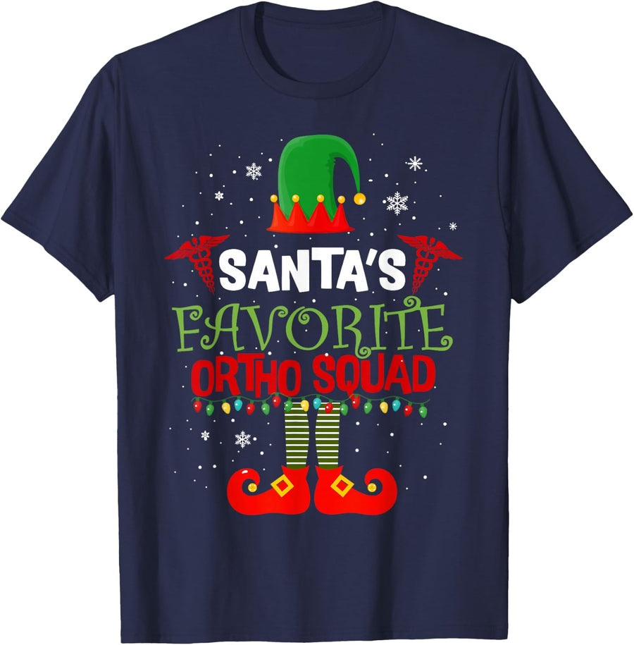 Santa Favorite Ortho Squad Elf Orthodontist Christmas Pajama T-Shirt - Navy Blue