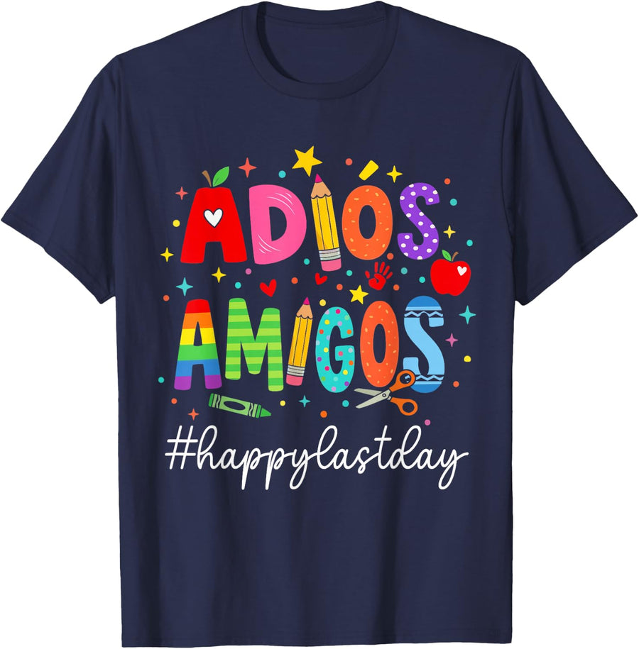 Adios Amigos Happy Last Day of School Teacher Spanish Women T-Shirt - Navy Blue