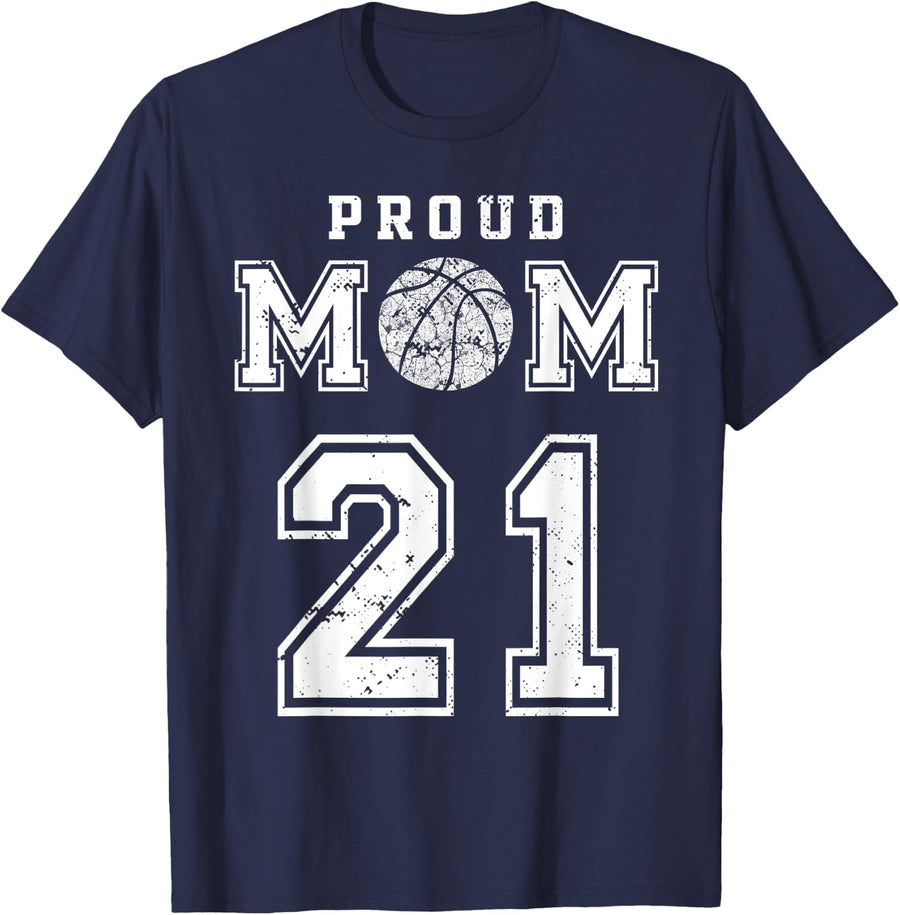Custom Proud Basketball Mom Number 21 Personalized For Men T-Shirt - Navy Blue