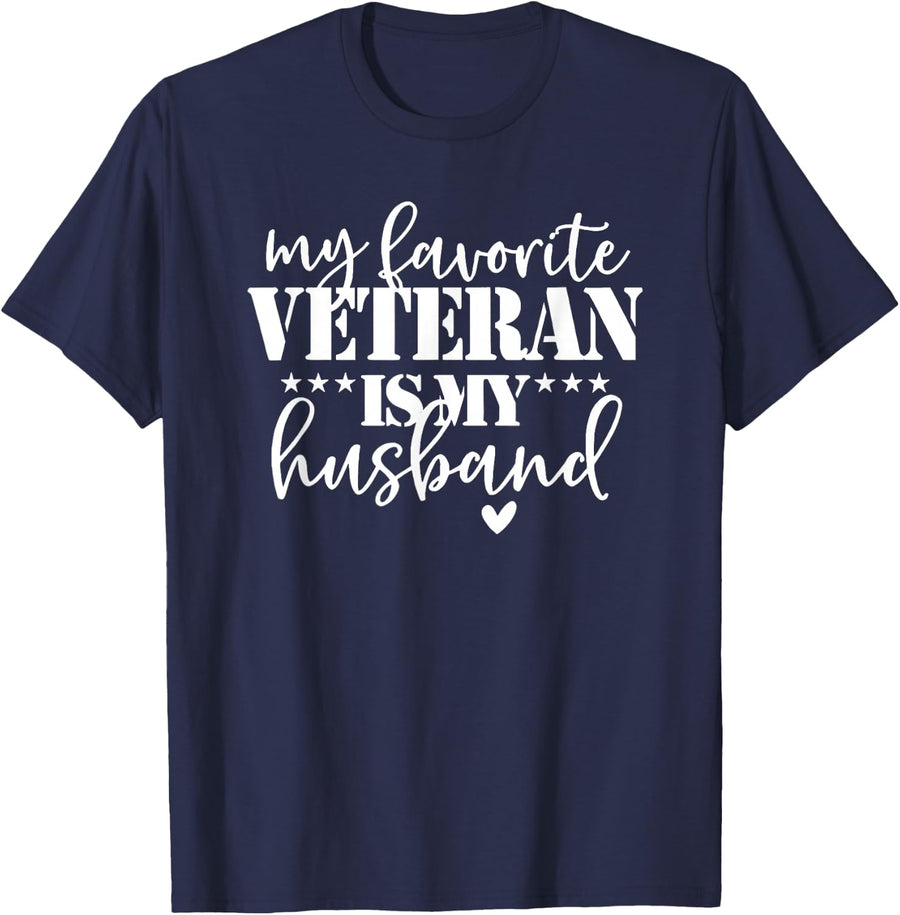 My Favorite Veteran is My Husband T-Shirt - Navy Blue