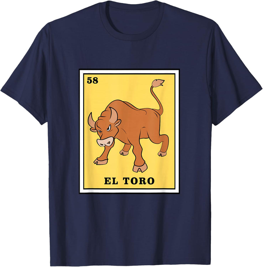 Funny Game El Toro Mexican Lottery Card T-Shirt - Navy Blue