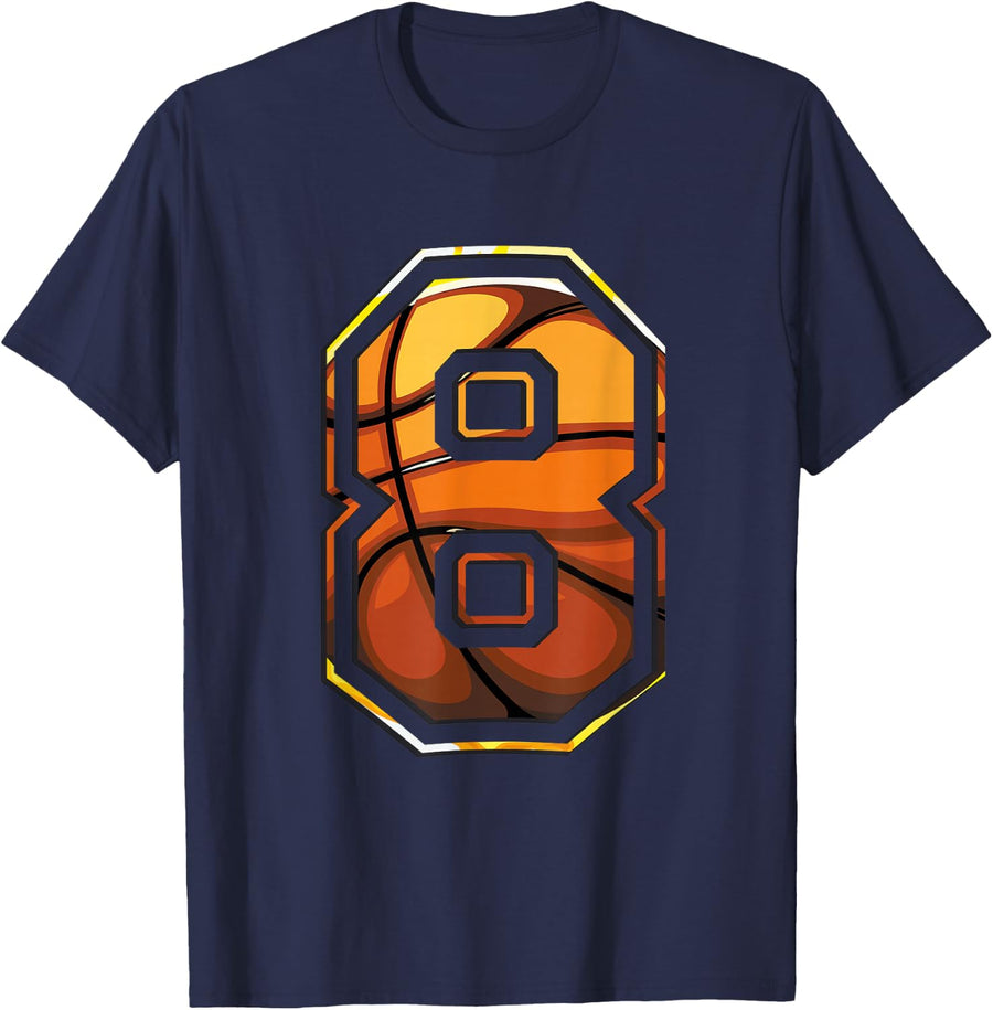 8th Birthday Basketball Gift for Player Number 8 T-Shirt - Navy Blue