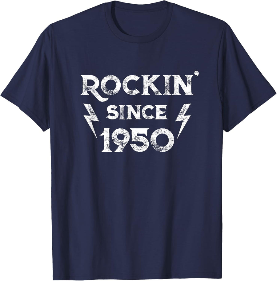 76 Year Old Classic Rock and Roll 76th Birthday T-Shirt - Navy Blue