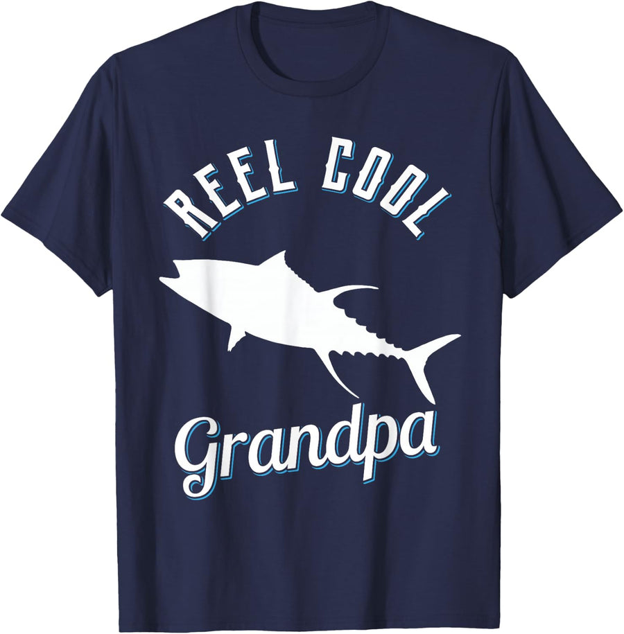 Reel Cool Grandpa Fishing Fathers Day 2020 Gift Tuna Fish T-Shirt - Navy Blue