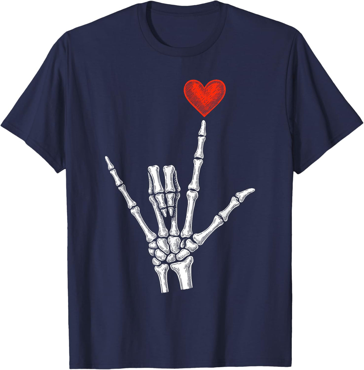 Skeleton Heart Hand Valentines Day for Men Women T-Shirt - Navy Blue