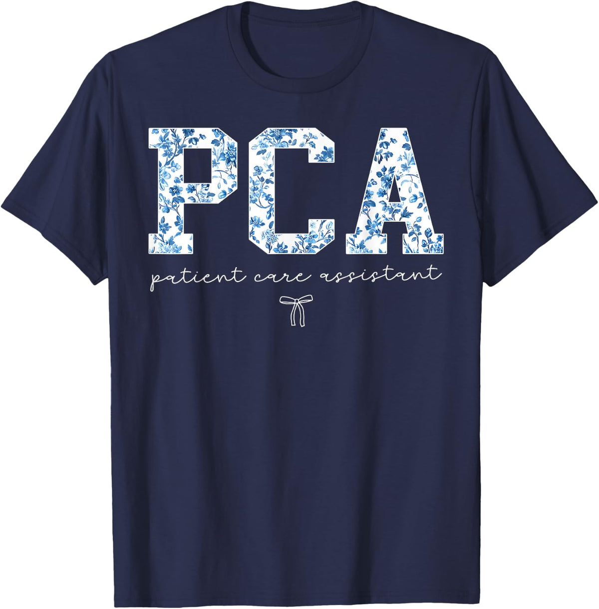 Floral Patient Care Assistant PCA Healthcare Worker Nursing T-Shirt - Navy Blue