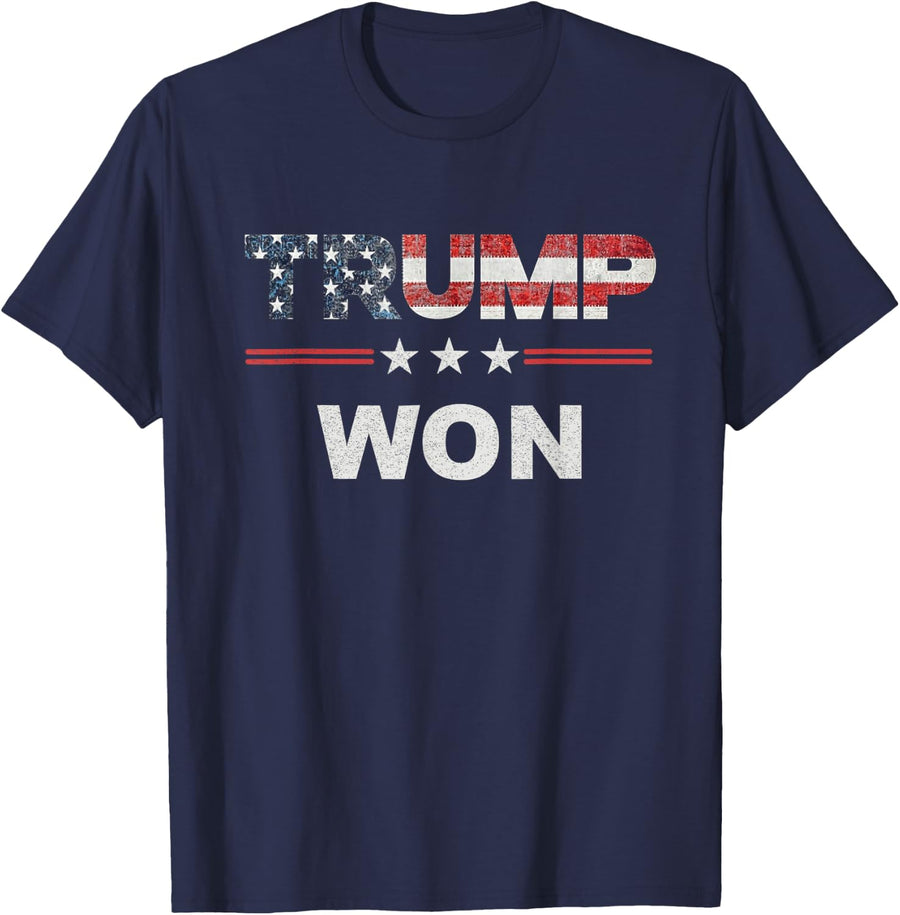 Trump Won T Shirt 4th of July American Flag T-Shirt - Navy Blue