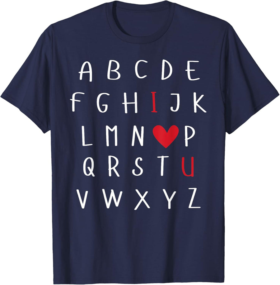 Valentines Day Women's Tops Alphabet Design T-Shirt - Navy Blue