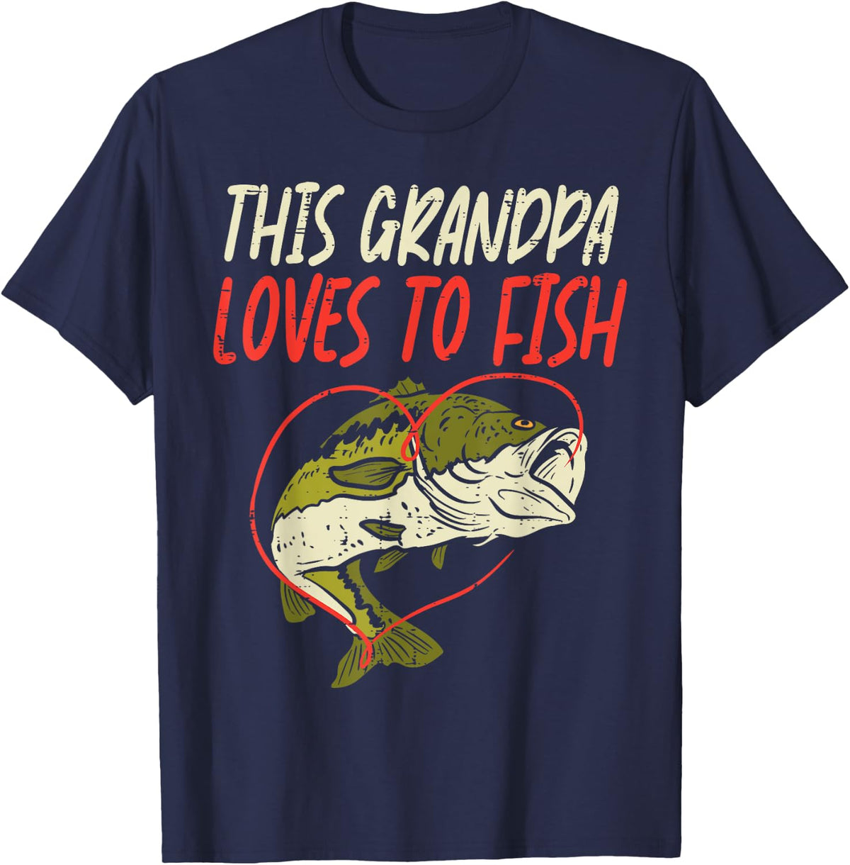 This Grandpa Loves To Fish Bass Fishing Family Matching Gift T-Shirt - Navy Blue