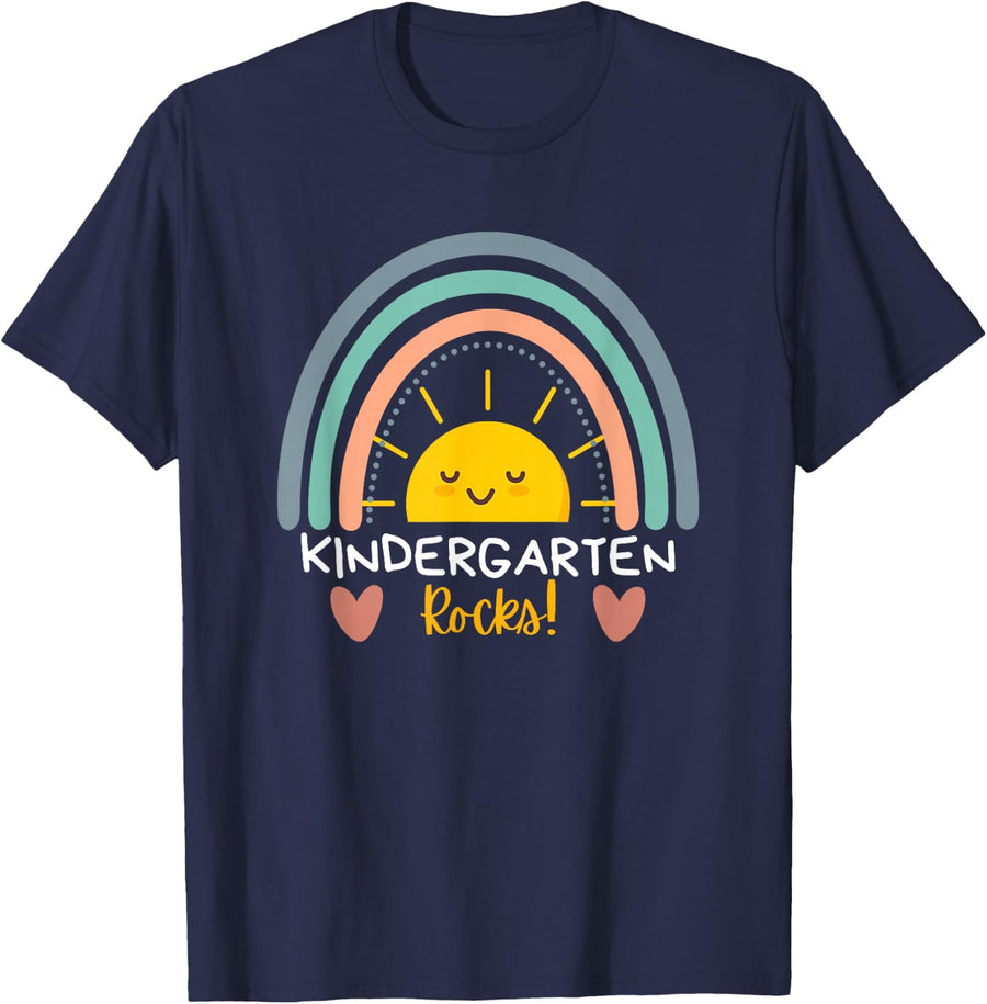 Kindergarten Rocks Kindergarten Teacher Team Back To School T-Shirt - Navy Blue