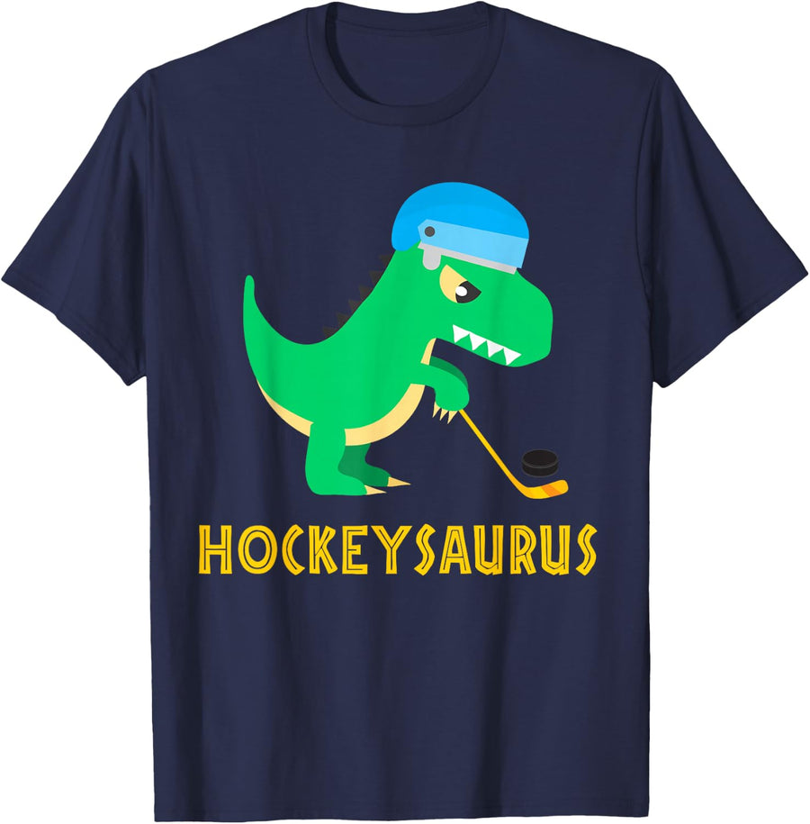 Street Ice Hockey Player Hockeysaurus Dinosaur Gift Boys Men T-Shirt - Navy Blue