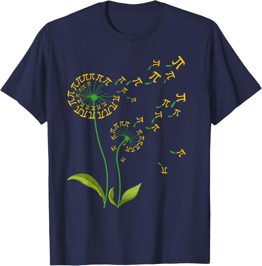 Pi Dandelion Math T-Shirt for Pi Day 3.14 Number Symbol Tees Men Women Kids - Navy Blue