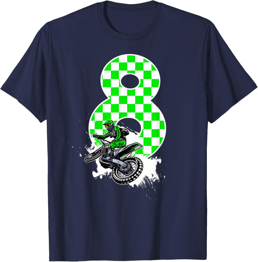 8th Dirt Bike Birthday Party Eight Year Old Dirt Biker T-Shirt - Navy Blue