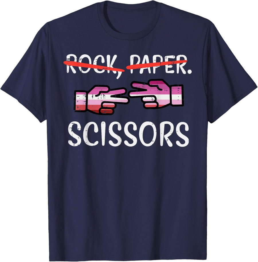 Rock Paper Scissors Lesbian Shirts For Women Pride T Shirts Femme Flag LGBTQ Tees - Navy Blue