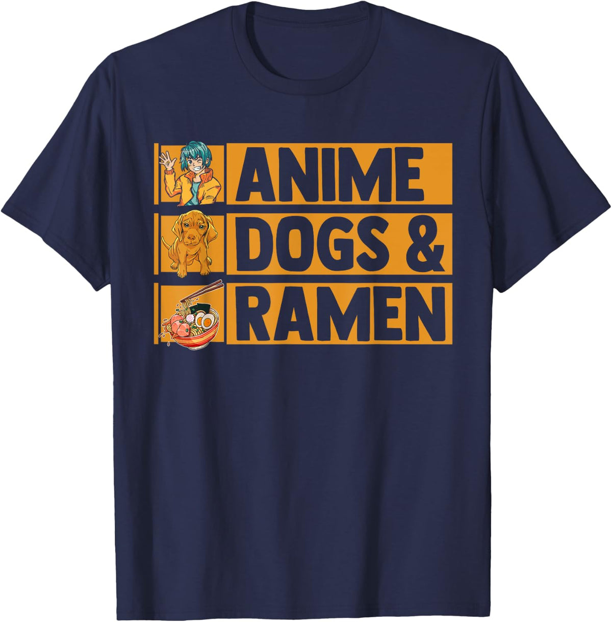 Anime Dogs Ramen T-Shirt - Navy Blue