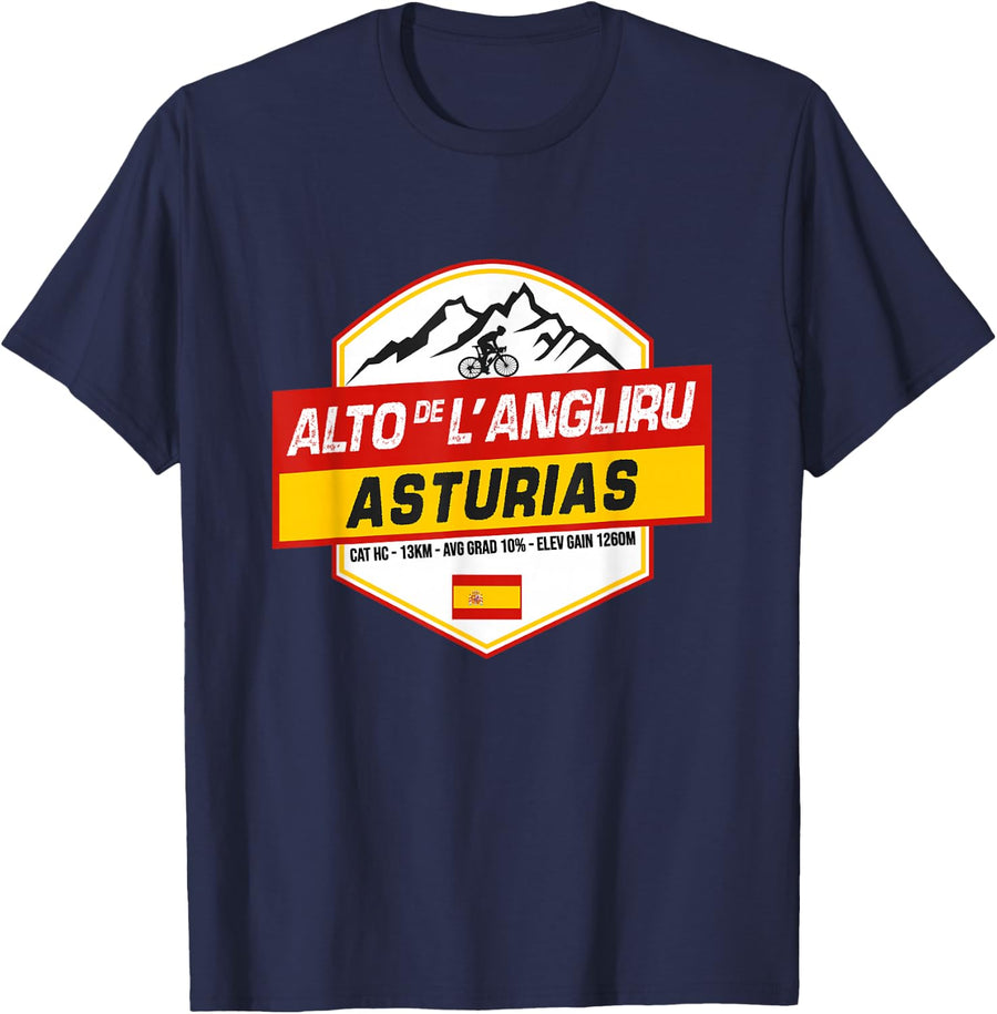 Alto de l'Angliru Cyclist Asturias Spain Cycling Holiday T-Shirt - Navy Blue
