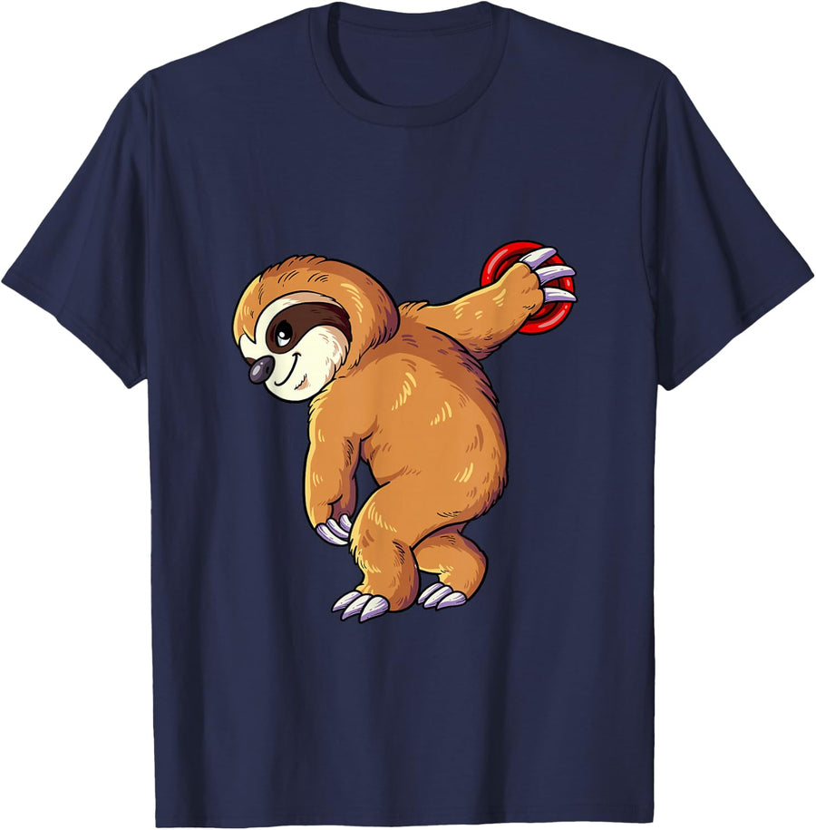 Discus Throwing T-Shirt Sloth Sports Tee Funny Track And Field T Shirts - Navy Blue