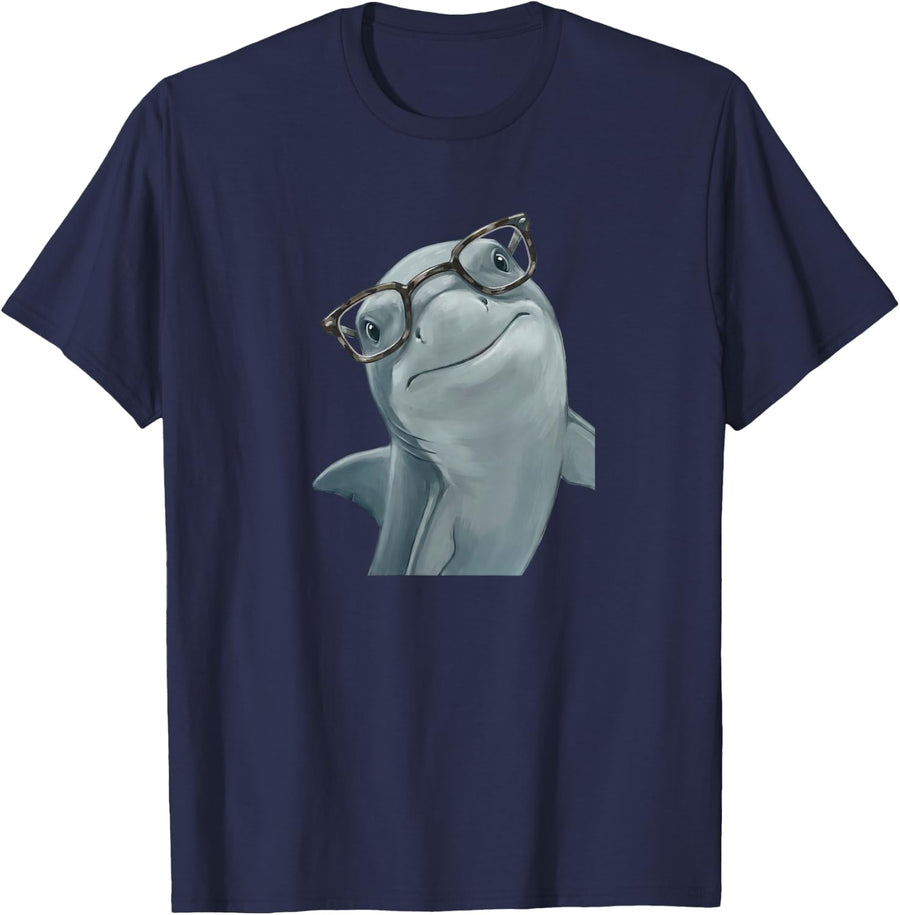 Cute Shark Funny Illustration Graphic T-Shirt - Navy Blue
