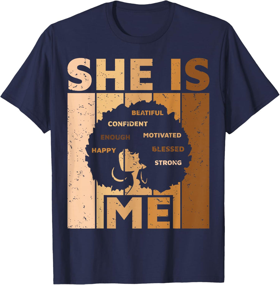 Melanin Black Queen She is Me African American Tees T Shirts Women Girl - Navy Blue