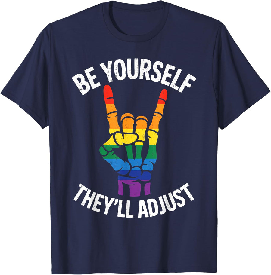 Funny Skeleton Hand LGBTQ Pride Rock Gift Women Girls T-Shirt - Navy Blue
