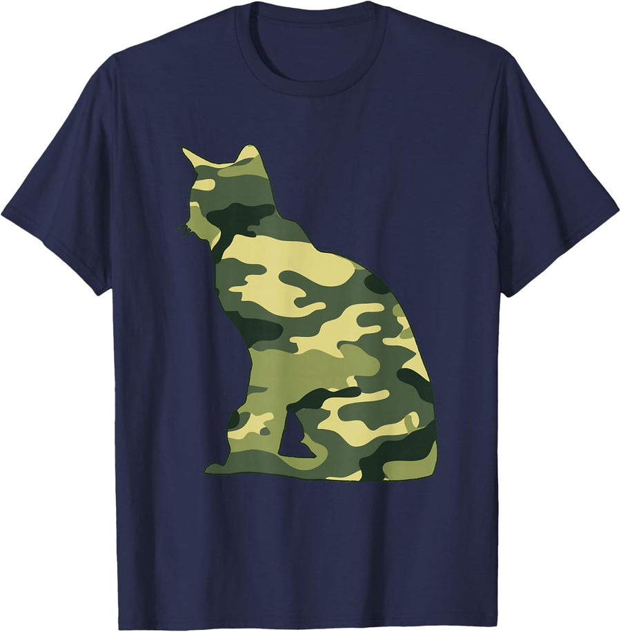 Military Burmese Camo Men Print US Cat Kitty Veteran Gift T-Shirt - Navy Blue
