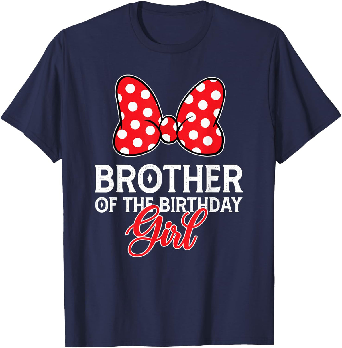 Brother of The Birthday Girl Cute Pink Bow Family Matching T-Shirt - Navy Blue