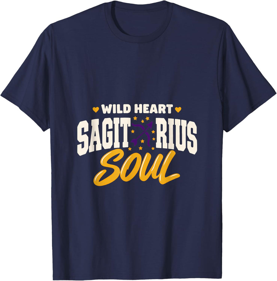 Wild Heart Sagittarius Soul Zodiac Astrology November Archer T-Shirt - Navy Blue