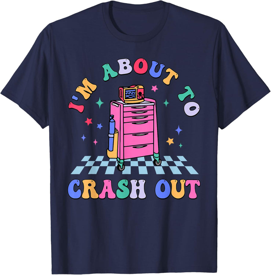 I'm About to Crash Out Funny Silly Goose Nurse RN Nursing T-Shirt - Navy Blue