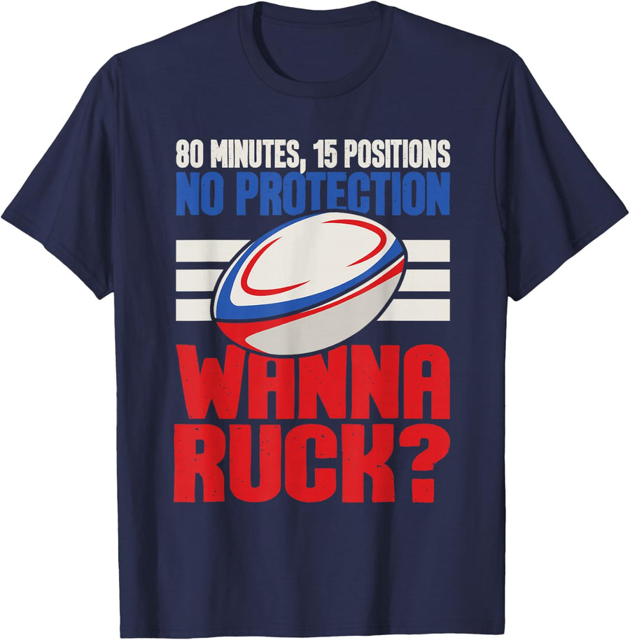 80 Minutes With No Protection - Rugby Player Sports Coach T-Shirt - Navy Blue
