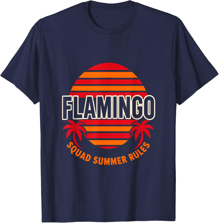 Flamingo Squad Summer Rules Pool Party Float Lover T-Shirt - Navy Blue