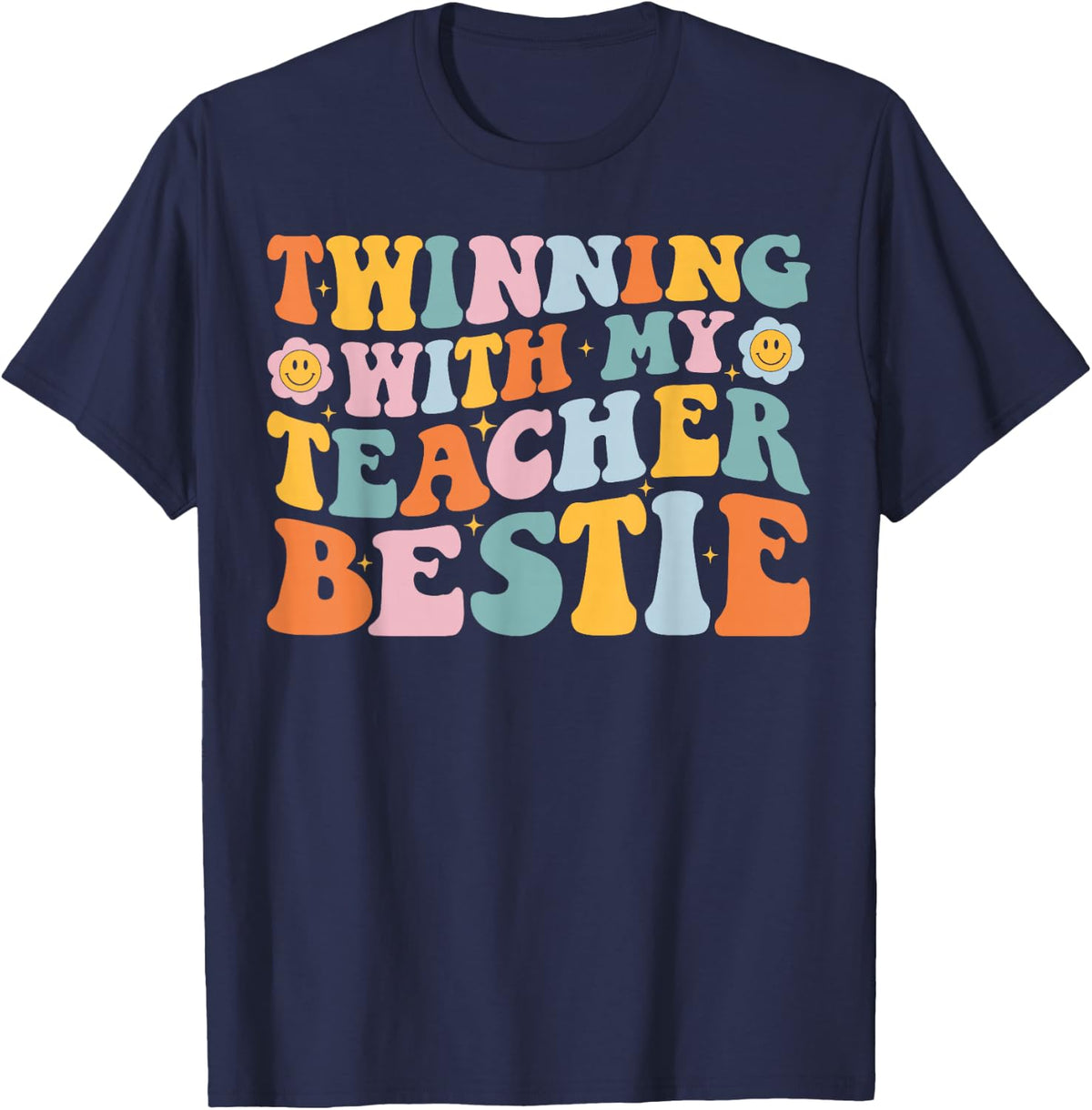 Twinning With My Teacher Bestie Twin Day Matching Tees T Shirts For Teachers - Navy Blue